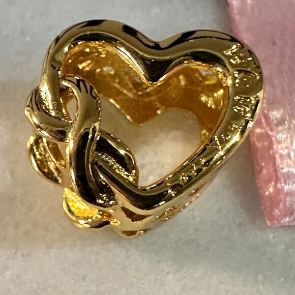 Authentic PANDORA Gold Plated Love You MOM Heart Charm, Retired